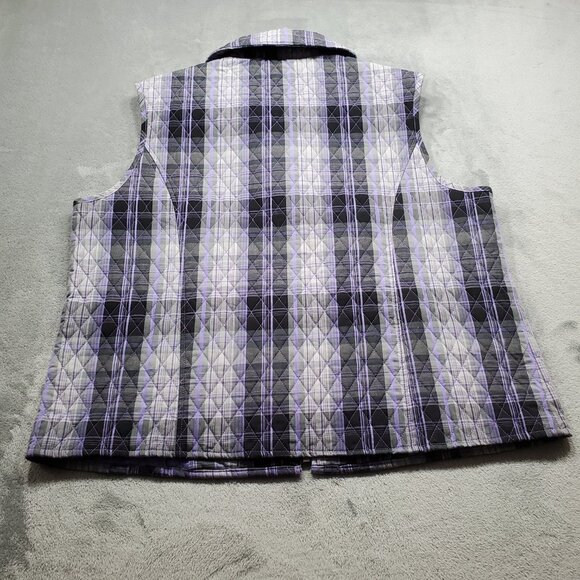 Southern Lady Quilted Full Zip Plaid Vest 2 Pockets Purple Gray Wms Sz XL - Picture 2 of 10